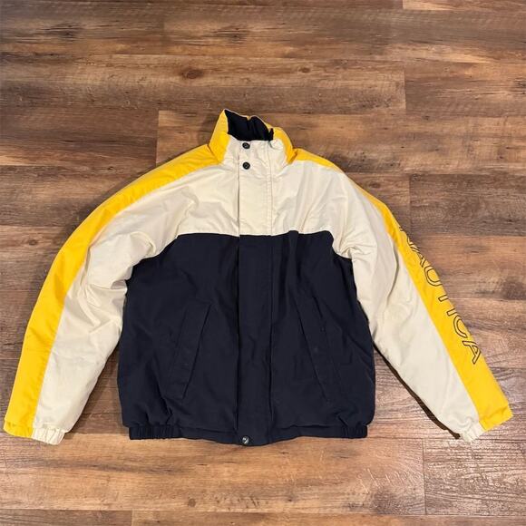 Nautica Jacket Adult Medium Reversible Down Puffer Coat Sleeve Spellout Mens - Picture 1 of 16